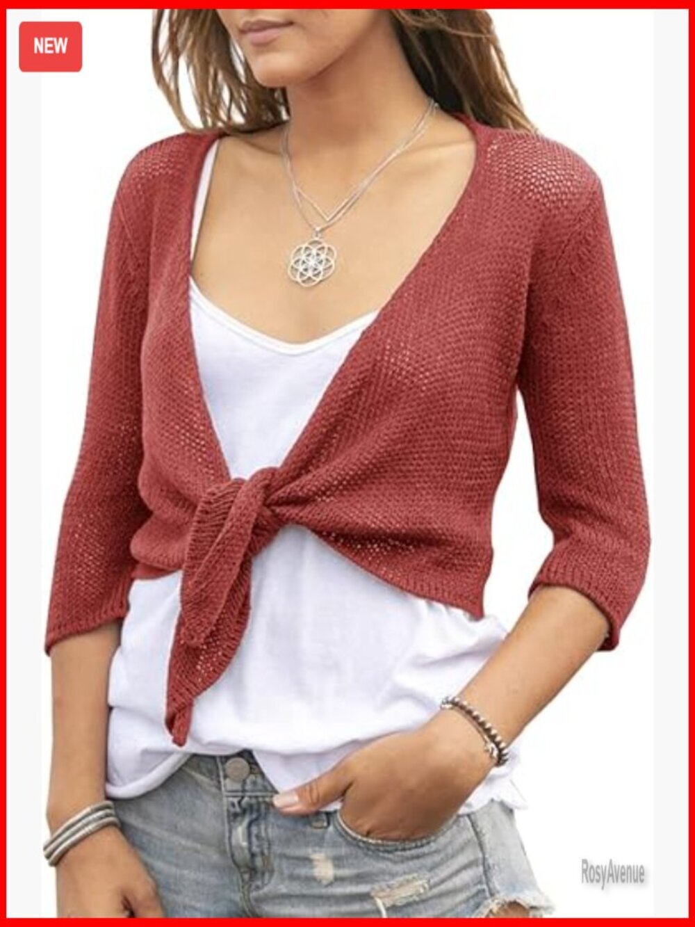 Women's Sheer Tie Front Shrug 3/4 Sleeve Bolero Cardigan Top